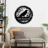 Raven Metal Sign Halloween - Raven Halloween Name Sign, Personalized Split Letter Last Name, Halloween Sign, Outdoor Door Monogram