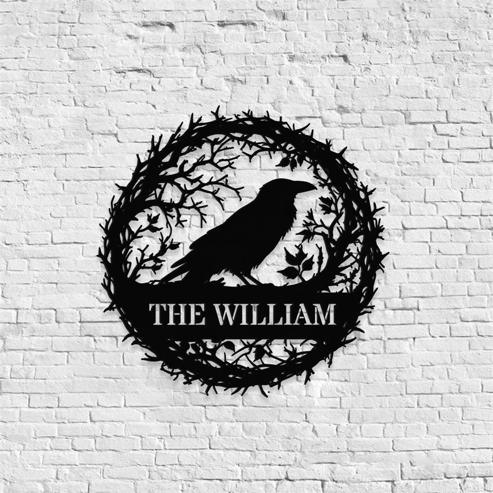 Raven Metal Sign Halloween - Raven Halloween Name Sign, Personalized Split Letter Last Name, Halloween Sign, Outdoor Door Monogram