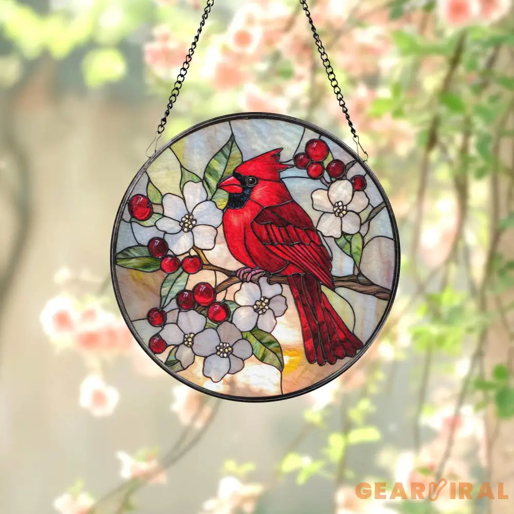 Red Cardinal Stained Glass Suncatcher Cardinal Window Hanging Red Bird Decor Cardinal Memorial Gift Bird Lover Gift