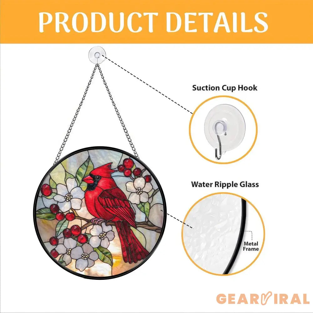 Red Cardinal Stained Glass Suncatcher Cardinal Window Hanging Red Bird Decor Cardinal Memorial Gift Bird Lover Gift