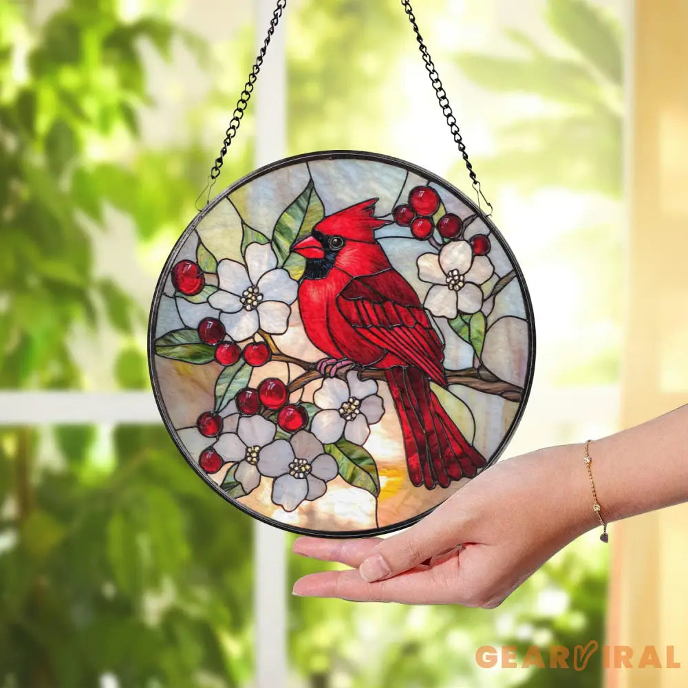 Red Cardinal Stained Glass Suncatcher Cardinal Window Hanging Red Bird Decor Cardinal Memorial Gift Bird Lover Gift