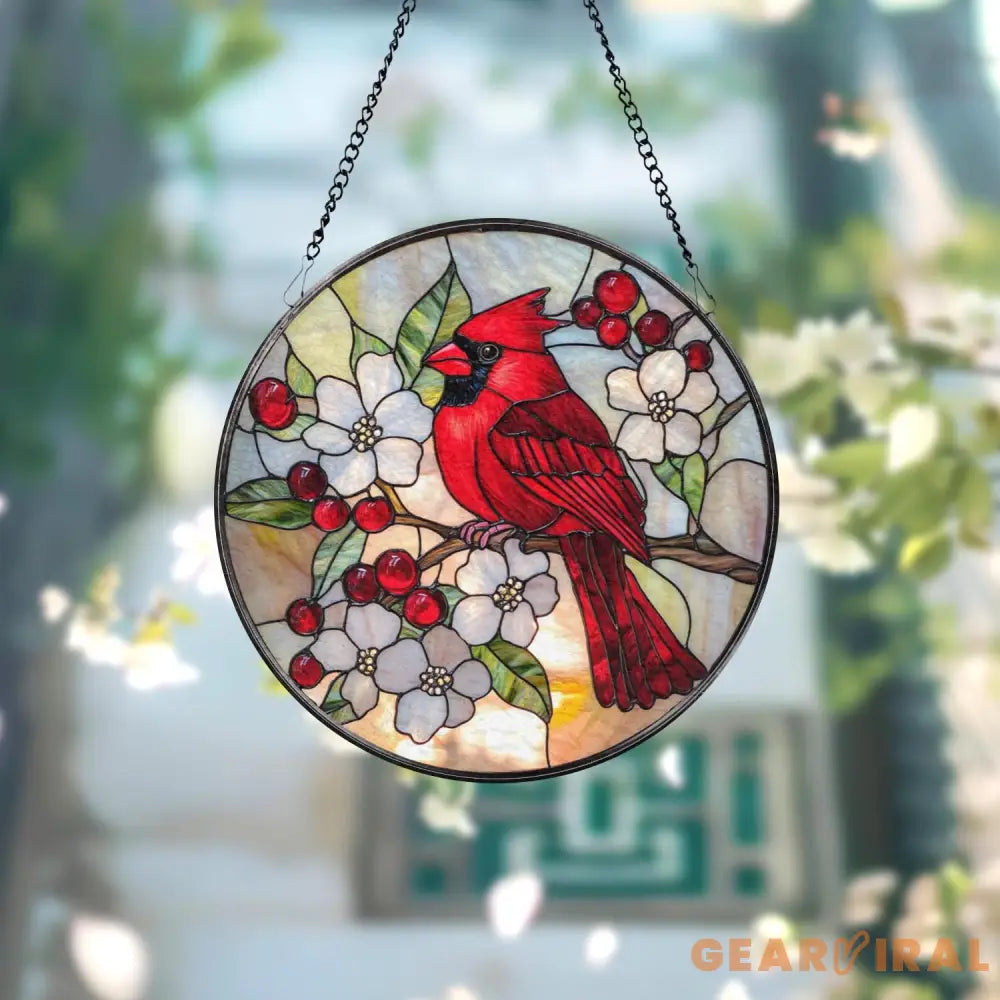 Red Cardinal Stained Glass Suncatcher Cardinal Window Hanging Red Bird Decor Cardinal Memorial Gift Bird Lover Gift