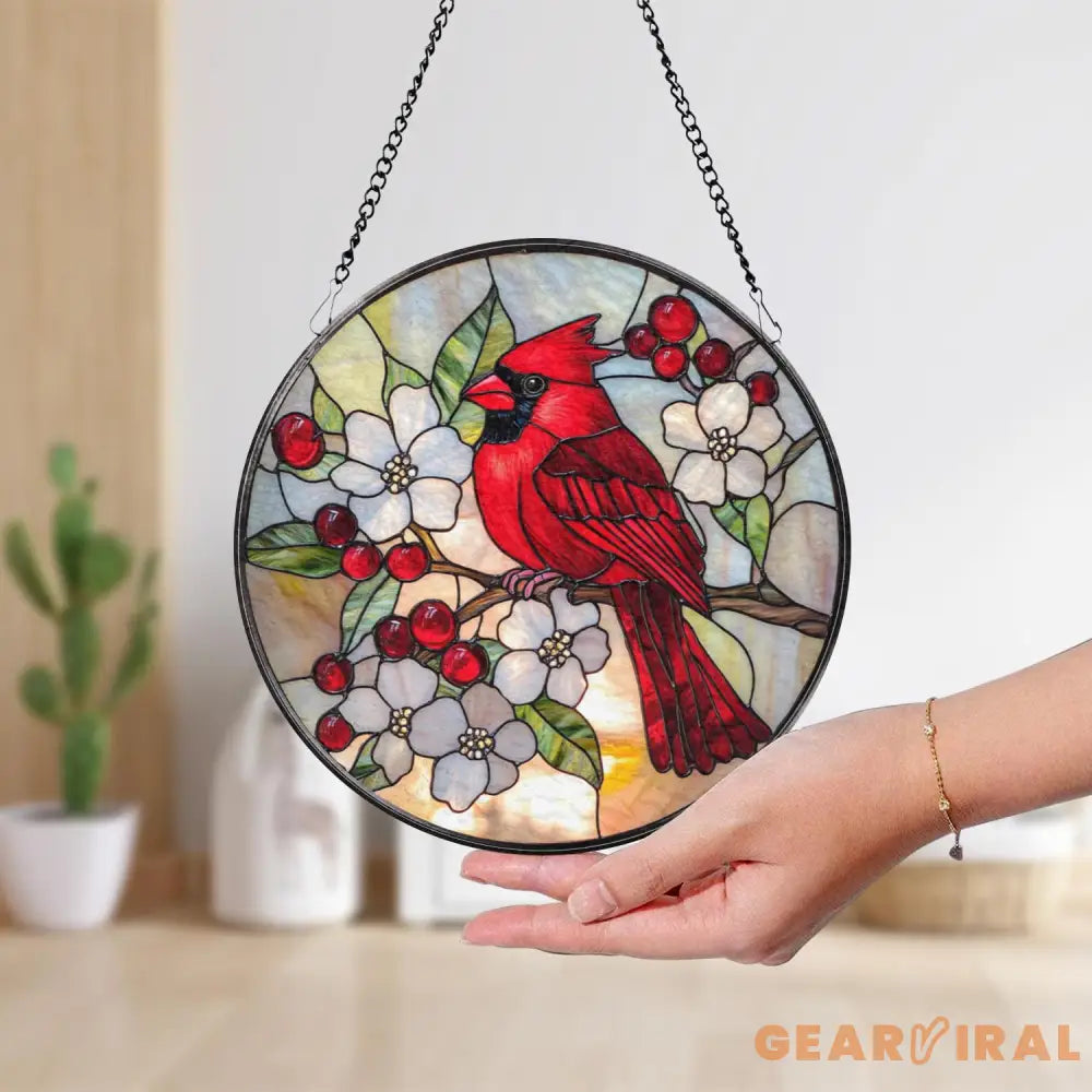 Red Cardinal Stained Glass Suncatcher Cardinal Window Hanging Red Bird Decor Cardinal Memorial Gift Bird Lover Gift