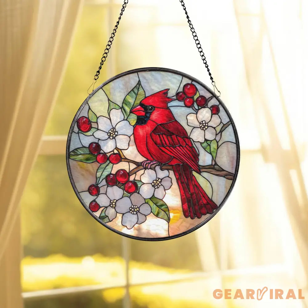 Red Cardinal Stained Glass Suncatcher Cardinal Window Hanging Red Bird Decor Cardinal Memorial Gift Bird Lover Gift