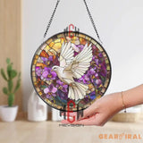 Red Dragon Stained Glass Suncatcher Fantasy Window Hanging Floral Dragon Glass Panel Daffodil Field Decor Mythical