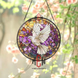 Red Dragon Stained Glass Suncatcher Fantasy Window Hanging Floral Dragon Glass Panel Daffodil Field Decor Mythical