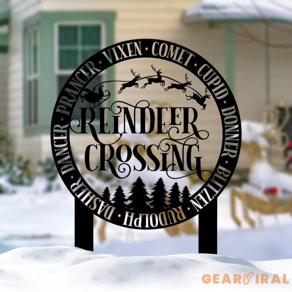 Reindeer Crossing Metal Stake Outdoor Christmas Decor Holiday Decor Merry Christmas Sign Outdoor Decoration Merry