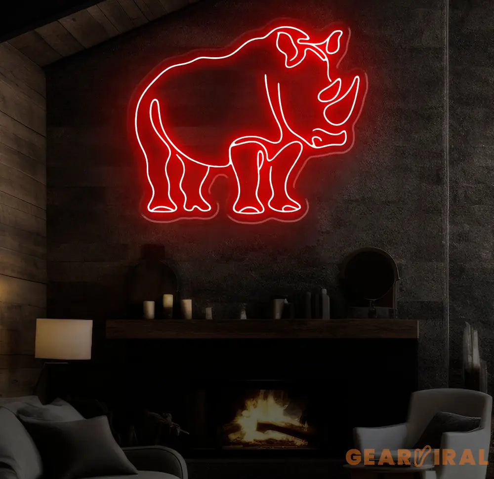 Rhino Neon Sign - Custom Animal Wall Art Safari Themed LED Light Unique Rhino Neon Decor for Home Bar or Kids Room