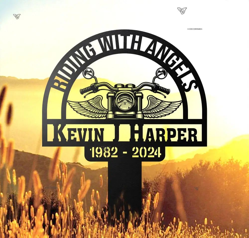 Riding with Angels Personalized Memorial Stake - Motorcycle with Wings Grave Marker - Rider Memorial Gift - Loss of