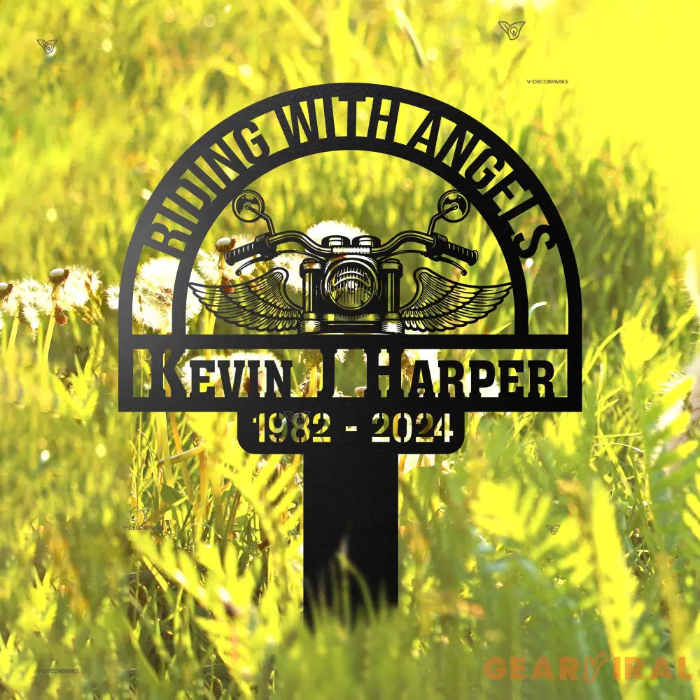 Riding with Angels Personalized Memorial Stake - Motorcycle with Wings Grave Marker - Rider Memorial Gift - Loss of