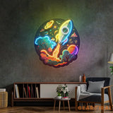 Rocket Launching Universe LED Neon Sign Light Pop Art