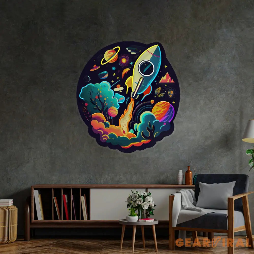 Rocket Launching Universe LED Neon Sign Light Pop Art