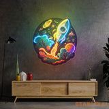 Rocket Launching Universe LED Neon Sign Light Pop Art