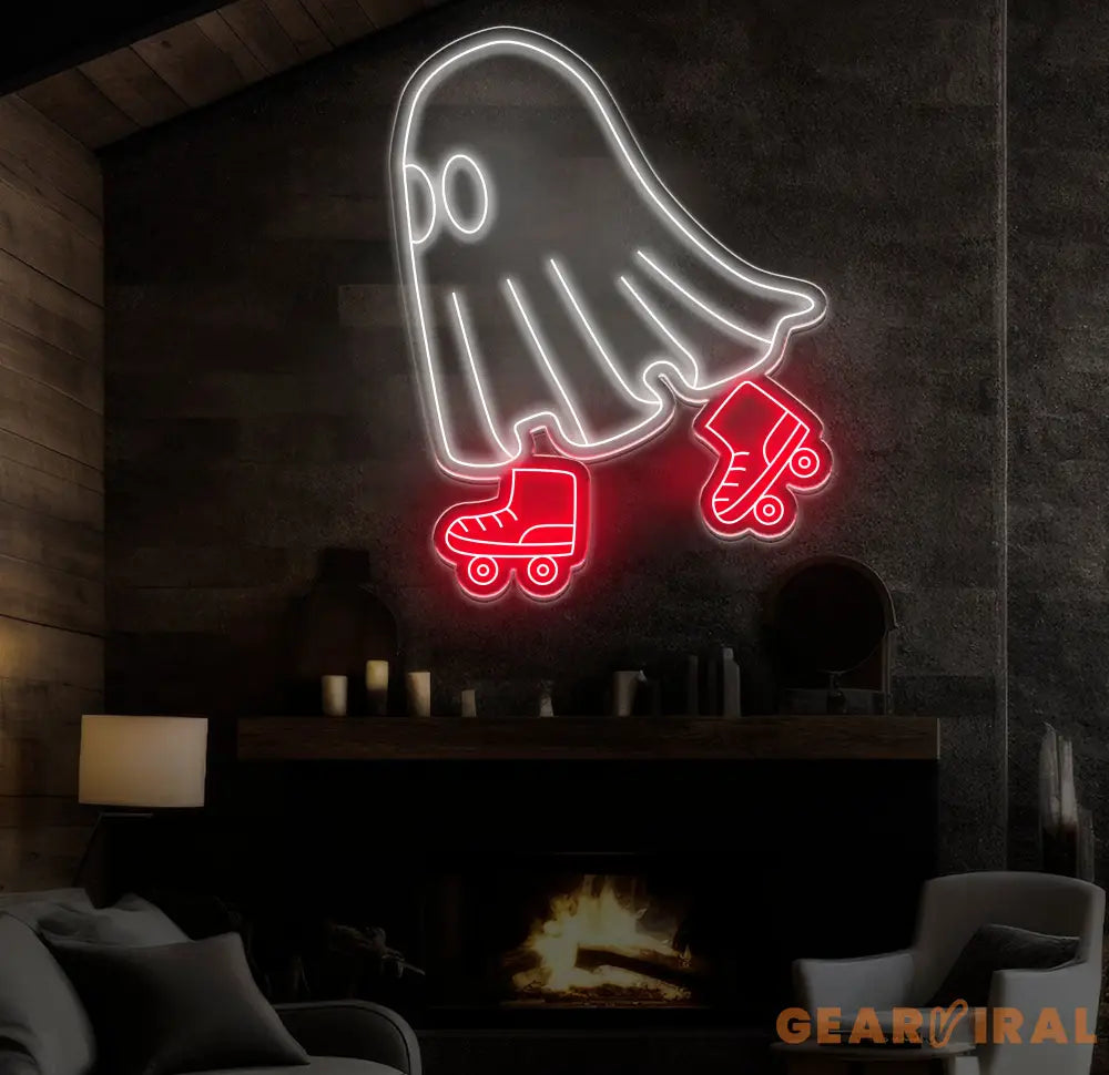 Roller Skating Ghost Neon Sign - Custom LED Wall Art Halloween Ghost Decor Skating Neon Light Unique Party Decor Roller