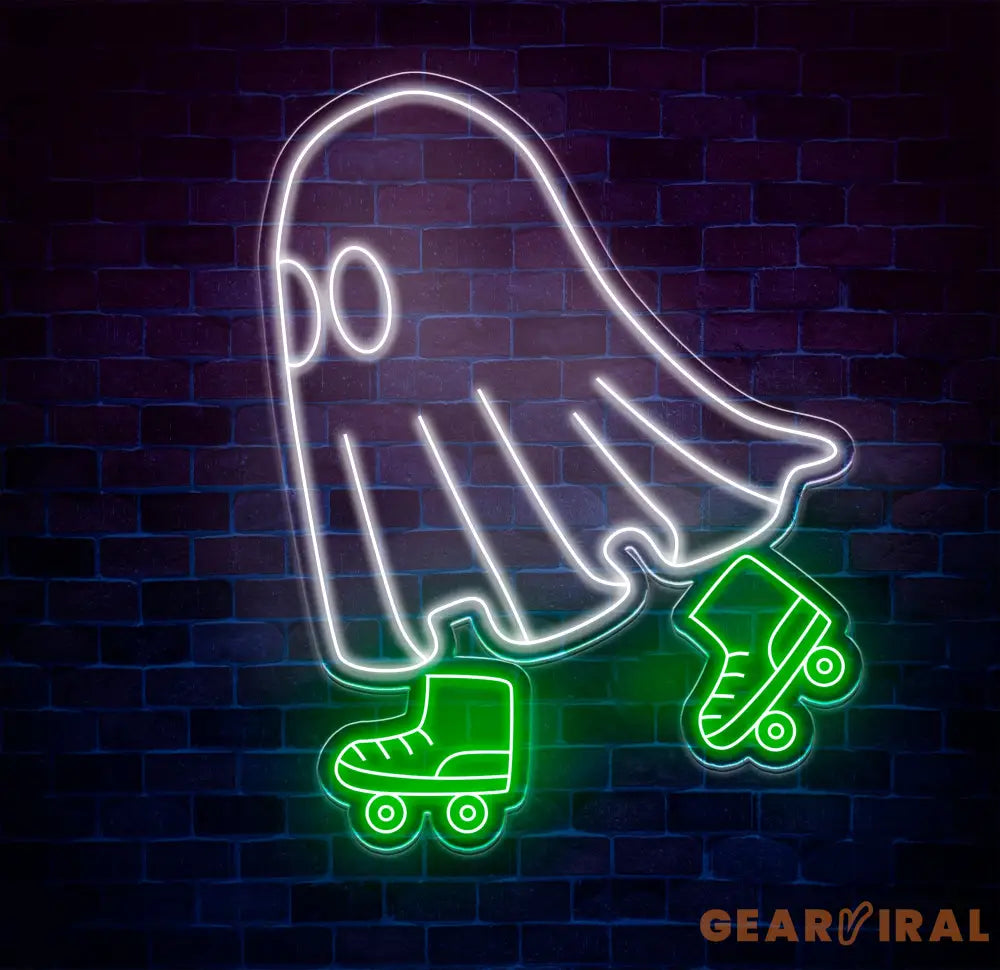 Roller Skating Ghost Neon Sign Fun Ghost LED Wall Art Custom Neon Roller Ghost Decor Halloween Ghost Light Kids Room