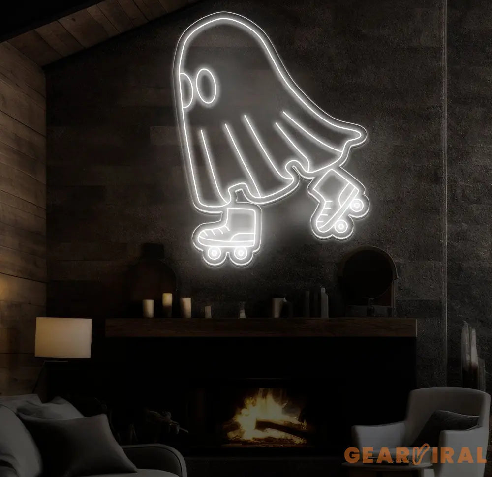 Roller Skating Ghost Neon Sign Fun Ghost LED Wall Art Custom Neon Roller Ghost Decor Halloween Ghost Light Kids Room