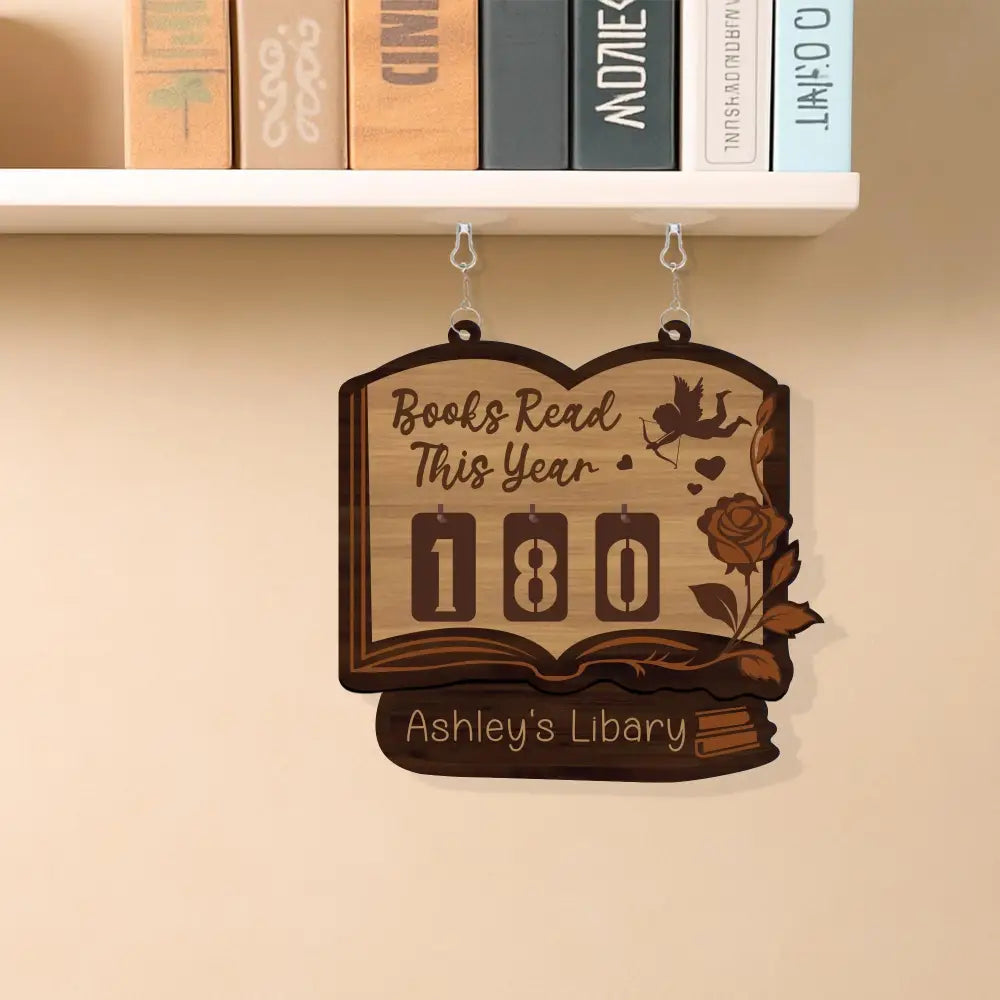 Romantic Books Read Tracker Sign, Personalized Wooden Library Reading Counter, Love Theme Bookworm Gift, Custom Literary Home Decor