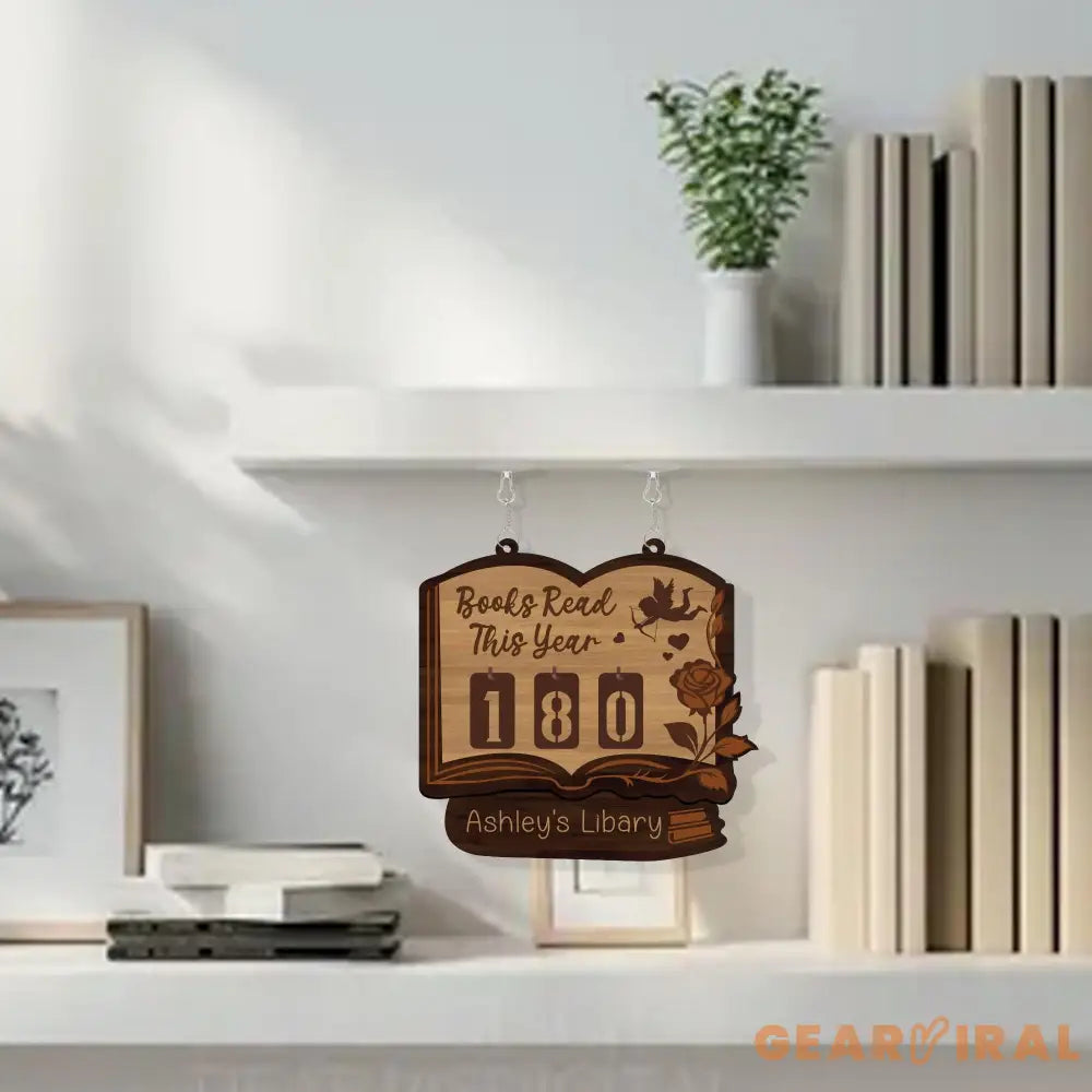Romantic Books Read Tracker Sign, Personalized Wooden Library Reading Counter, Love Theme Bookworm Gift, Custom Literary Home Decor
