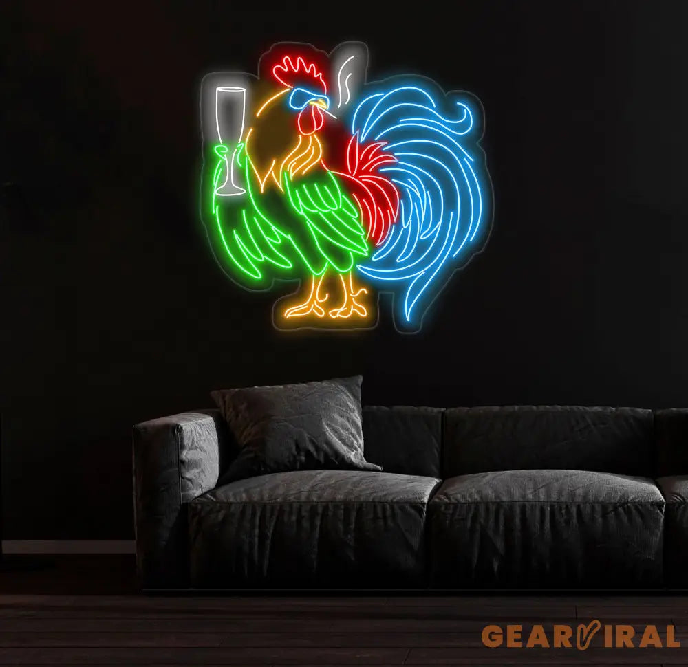 Rooster Driking Wine Neon Sign Chicken Wine Led Sign Wine Neon Light Cocktail Light Bar Pub Wall Art Rooster Home Wall