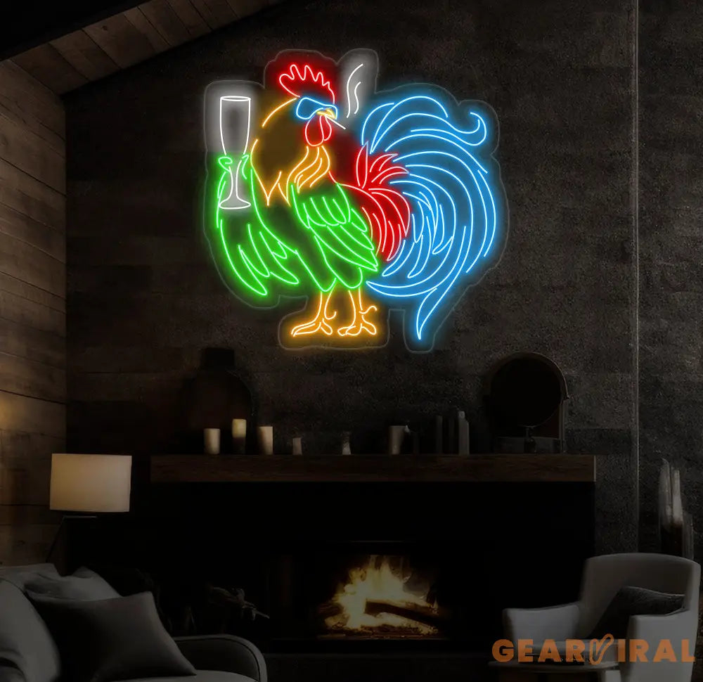 Rooster Driking Wine Neon Sign Chicken Wine Led Sign Wine Neon Light Cocktail Light Bar Pub Wall Art Rooster Home Wall