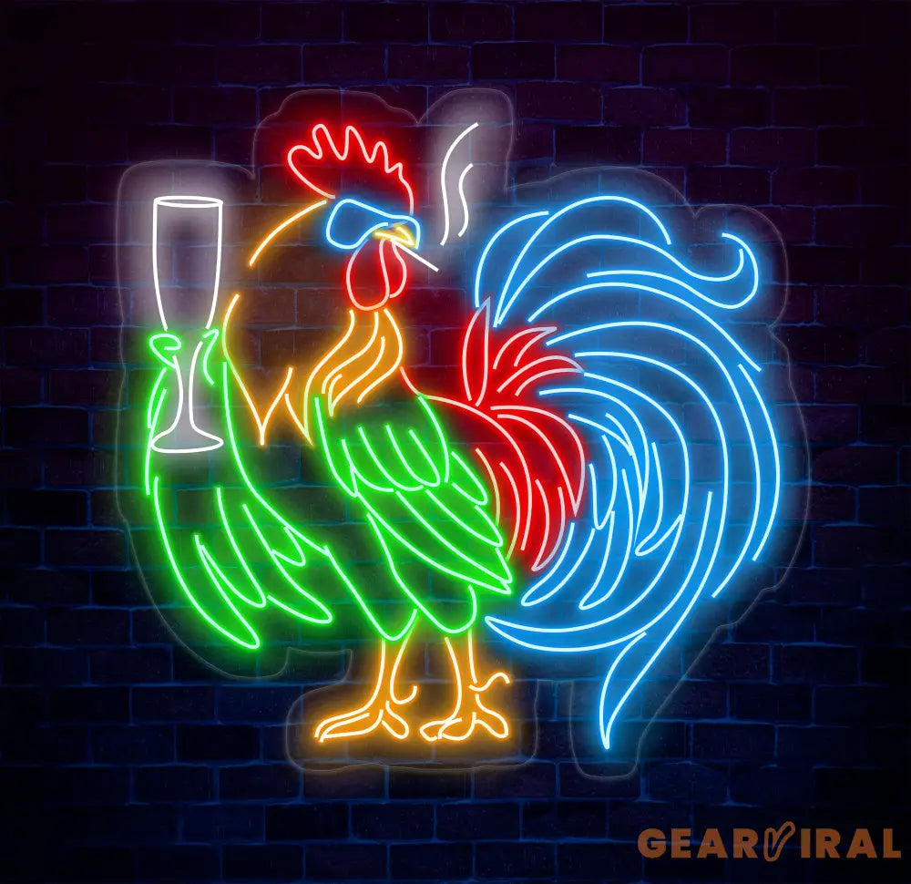Rooster Driking Wine Neon Sign Chicken Wine Led Sign Wine Neon Light Cocktail Light Bar Pub Wall Art Rooster Home Wall