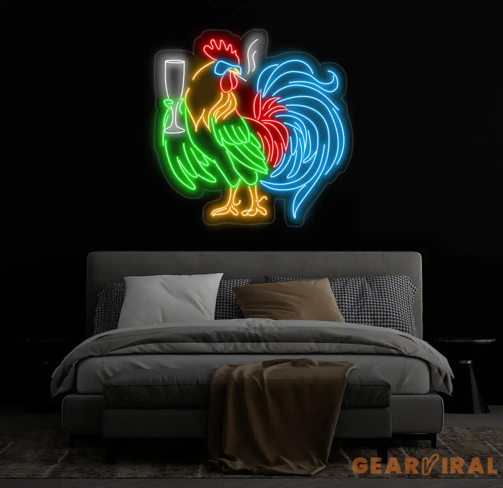 Rooster Driking Wine Neon Sign Chicken Wine Led Sign Wine Neon Light Cocktail Light Bar Pub Wall Art Rooster Home Wall