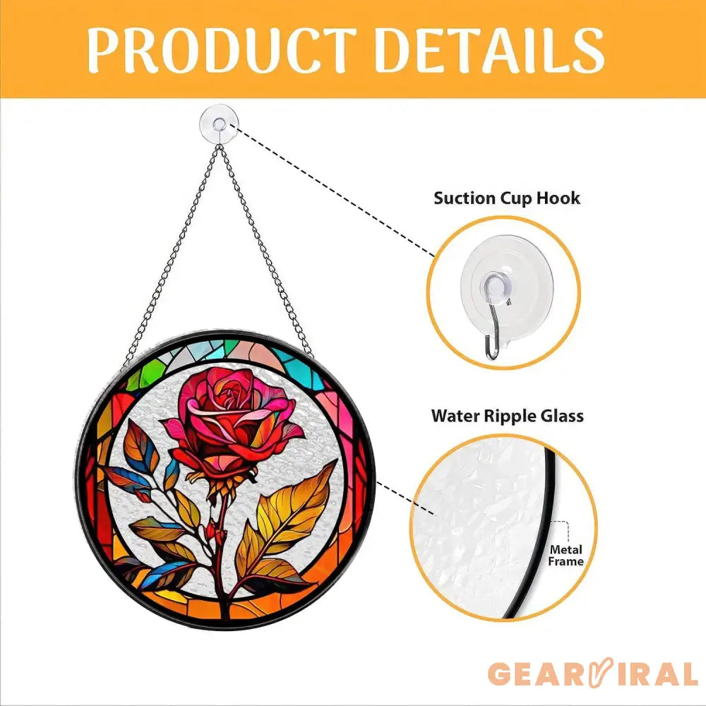 Rose Flower Suncatcher Window Hanging Sun Catcher Wall Art Indoor Decor Rose Ornament Mother’s Day Gift Flower Lover