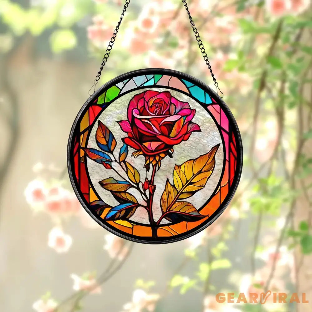 Rose Flower Suncatcher Window Hanging Sun Catcher Wall Art Indoor Decor Rose Ornament Mother’s Day Gift Flower Lover