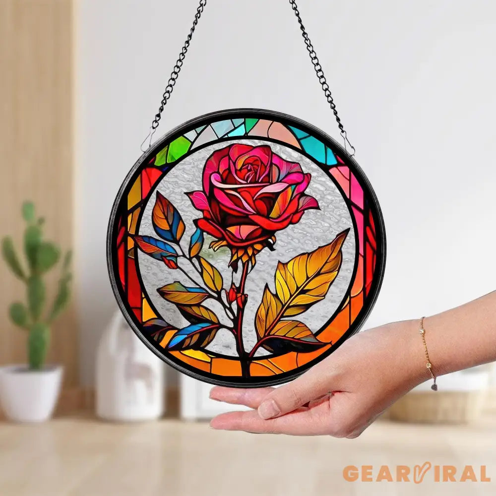 Rose Flower Suncatcher Window Hanging Sun Catcher Wall Art Indoor Decor Rose Ornament Mother’s Day Gift Flower Lover