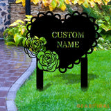 Rose Heart Garden Sign Rose Metal Stake Personalized Name Yard Sign Outdoor Door Garden Decor Metal Sign Garden Lovers