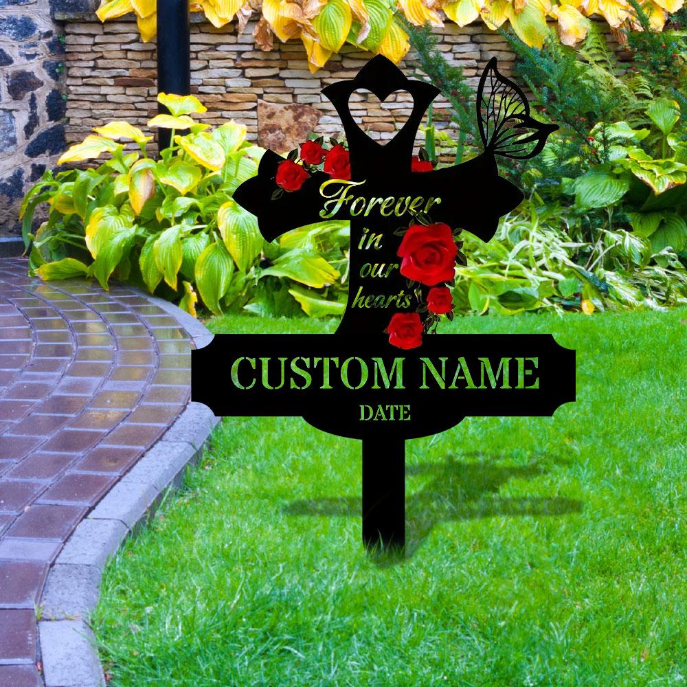 Rose Remembering Plaque with Stake, Personalized Metal Garden Marker, Memorial Metal Sign, Sympathy Gift, Grave Marker, Memorial Stake
