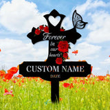 Rose Remembering Plaque with Stake, Personalized Metal Garden Marker, Memorial Metal Sign, Sympathy Gift, Grave Marker, Memorial Stake