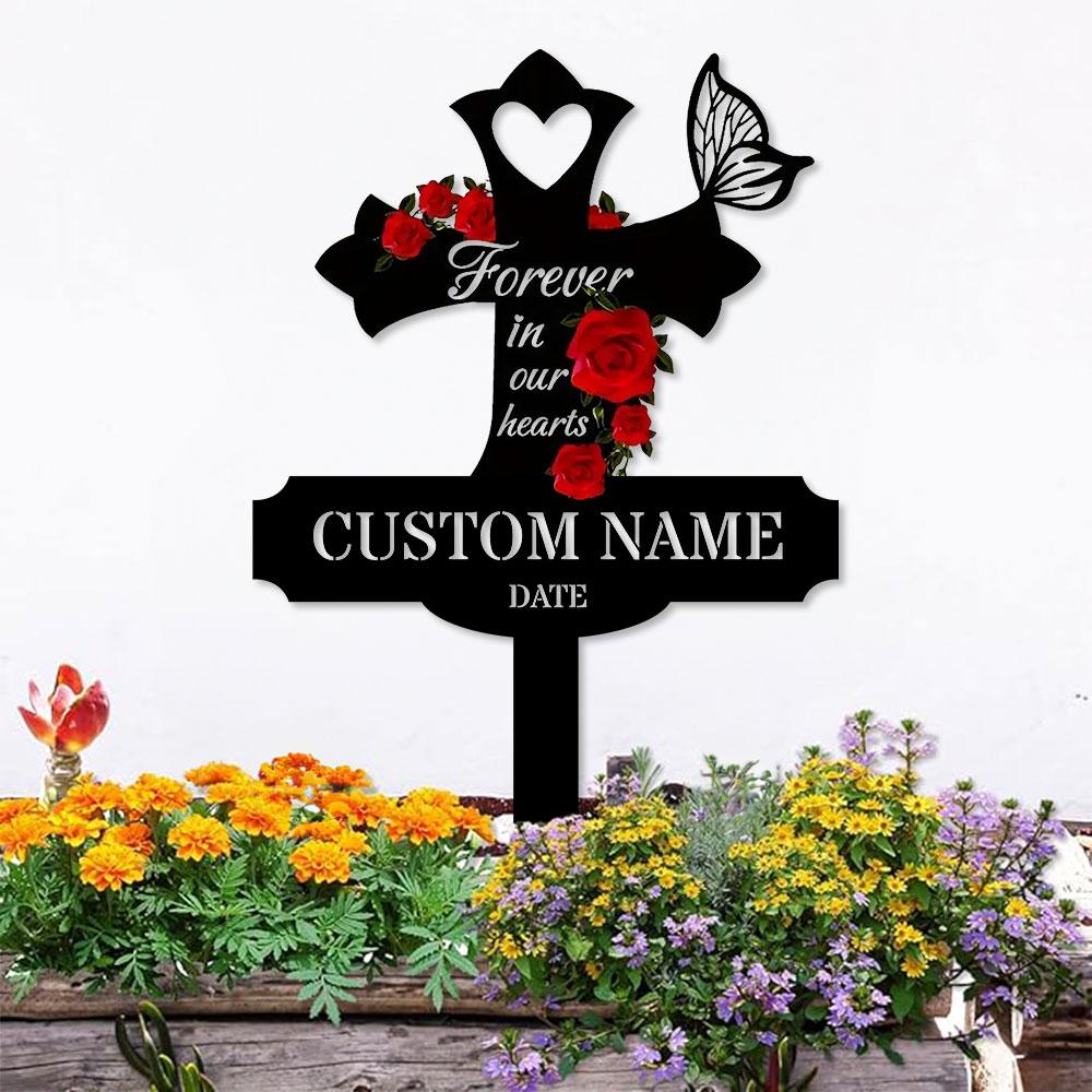 Rose Remembering Plaque with Stake, Personalized Metal Garden Marker, Memorial Metal Sign, Sympathy Gift, Grave Marker, Memorial Stake