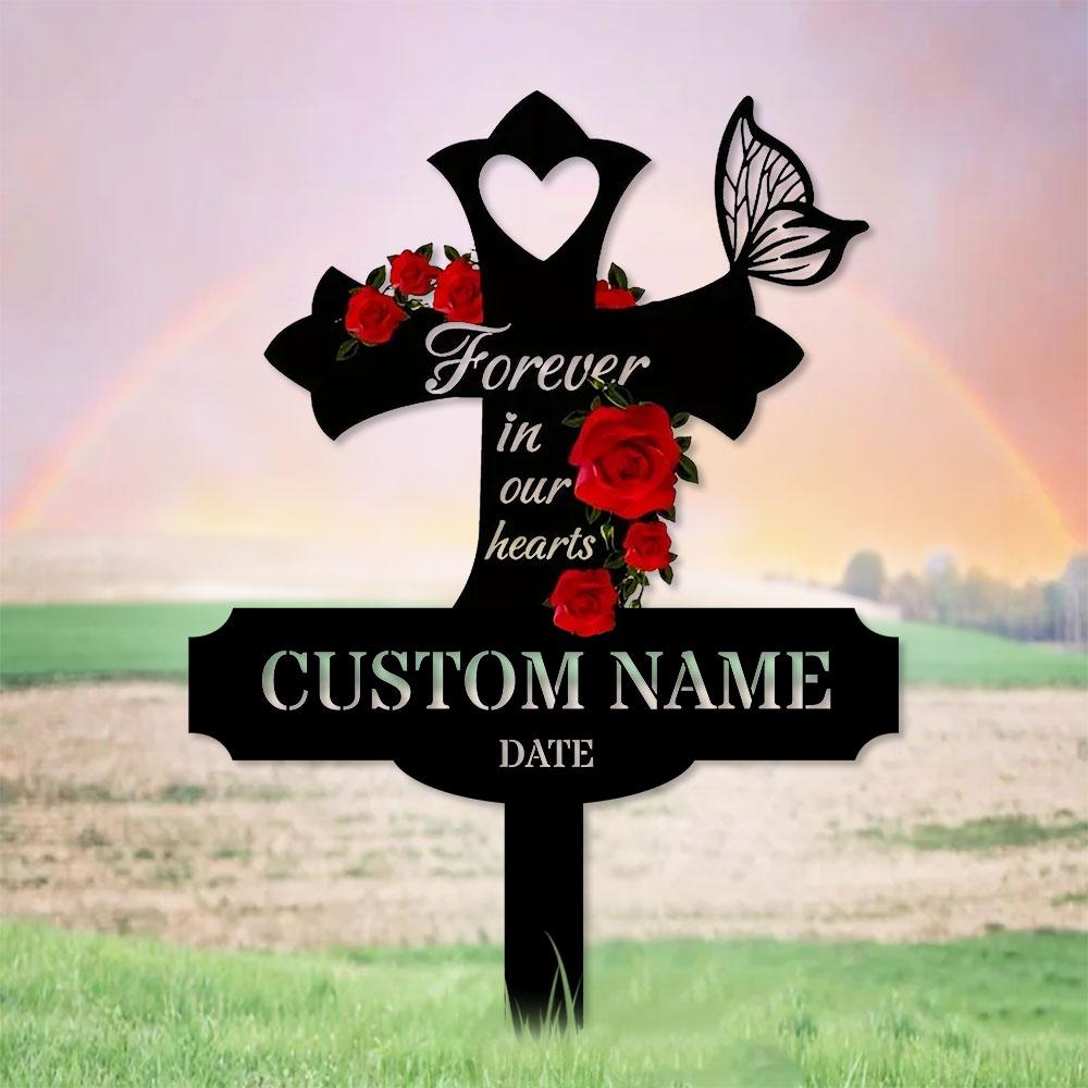 Rose Remembering Plaque with Stake, Personalized Metal Garden Marker, Memorial Metal Sign, Sympathy Gift, Grave Marker, Memorial Stake