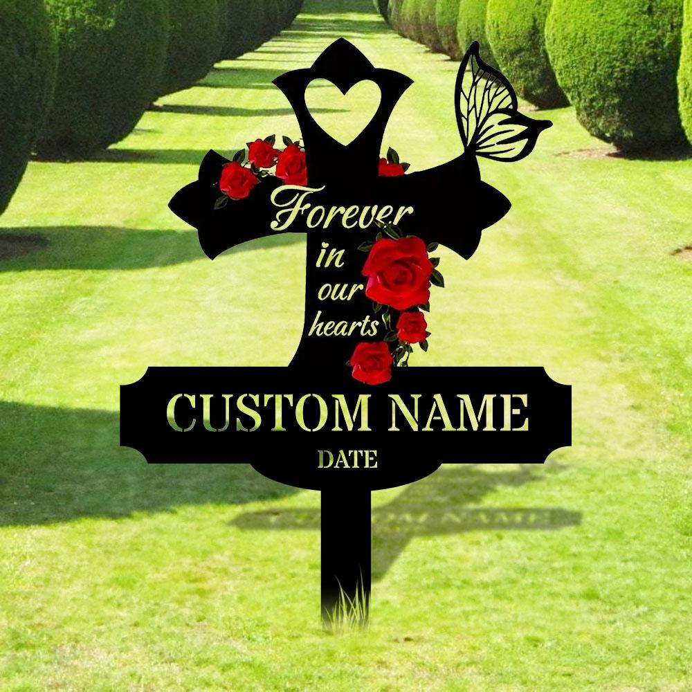 Rose Remembering Plaque with Stake, Personalized Metal Garden Marker, Memorial Metal Sign, Sympathy Gift, Grave Marker, Memorial Stake