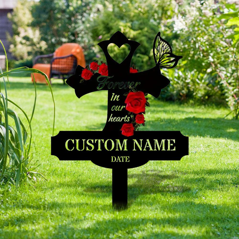 Rose Remembering Plaque with Stake, Personalized Metal Garden Marker, Memorial Metal Sign, Sympathy Gift, Grave Marker, Memorial Stake