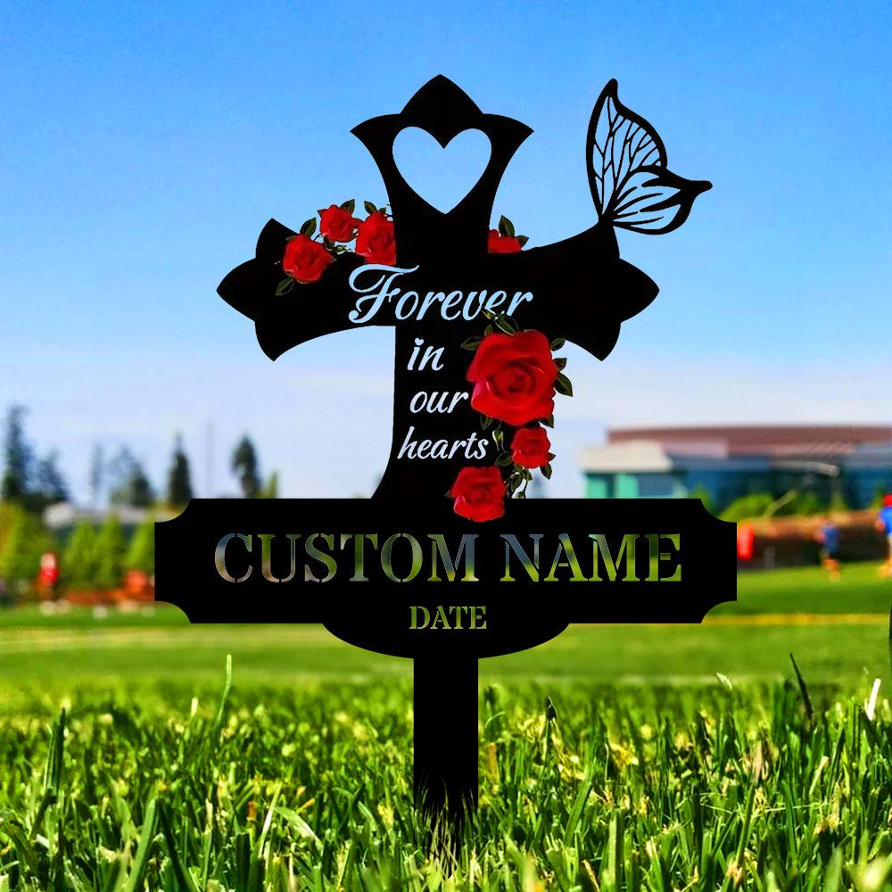 Rose Remembering Plaque with Stake, Personalized Metal Garden Marker, Memorial Metal Sign, Sympathy Gift, Grave Marker, Memorial Stake