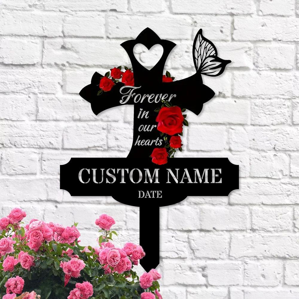 Rose Remembering Plaque with Stake, Personalized Metal Garden Marker, Memorial Metal Sign, Sympathy Gift, Grave Marker, Memorial Stake
