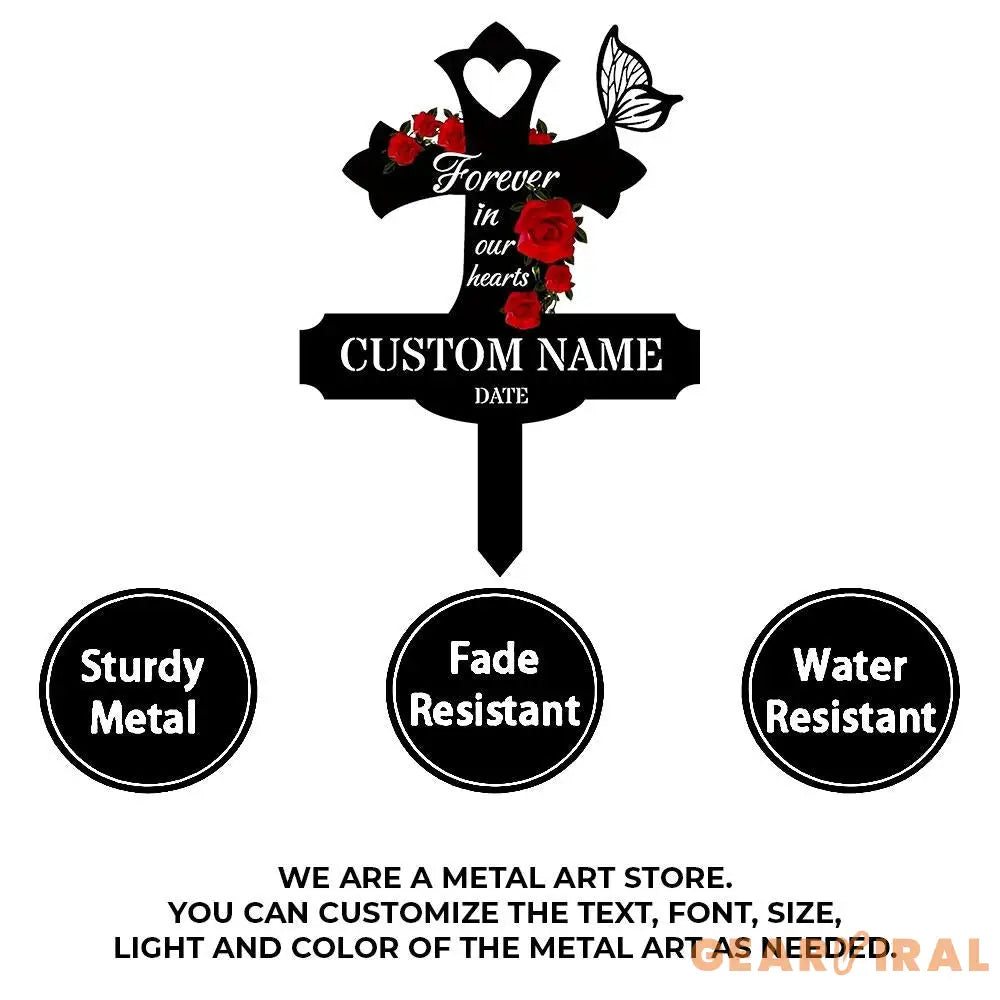 Rose Remembering Plaque with Stake Personalized Metal Garden Marker Memorial Metal Sign Sympathy Gift Grave Marker