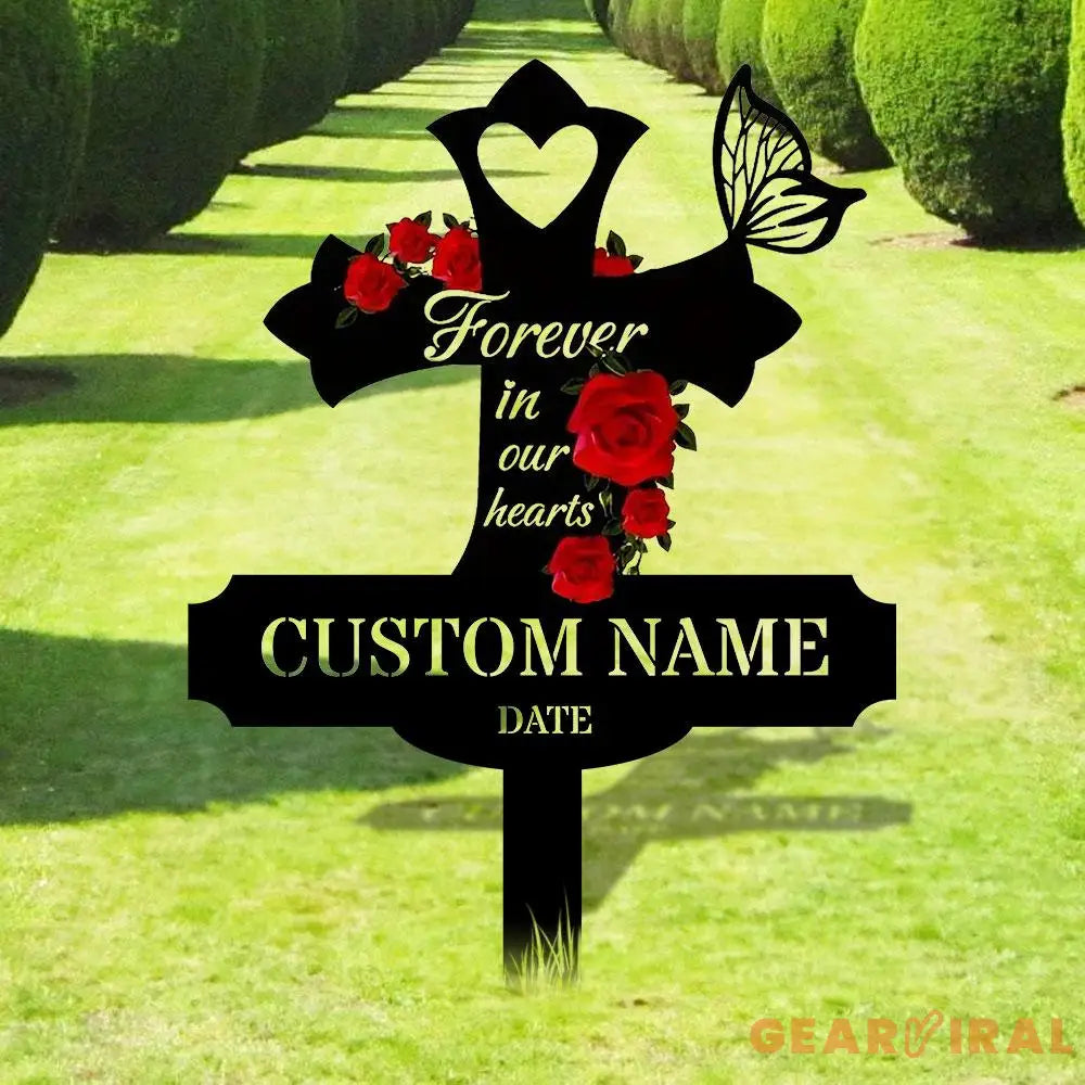 Rose Remembering Plaque with Stake Personalized Metal Garden Marker Memorial Metal Sign Sympathy Gift Grave Marker