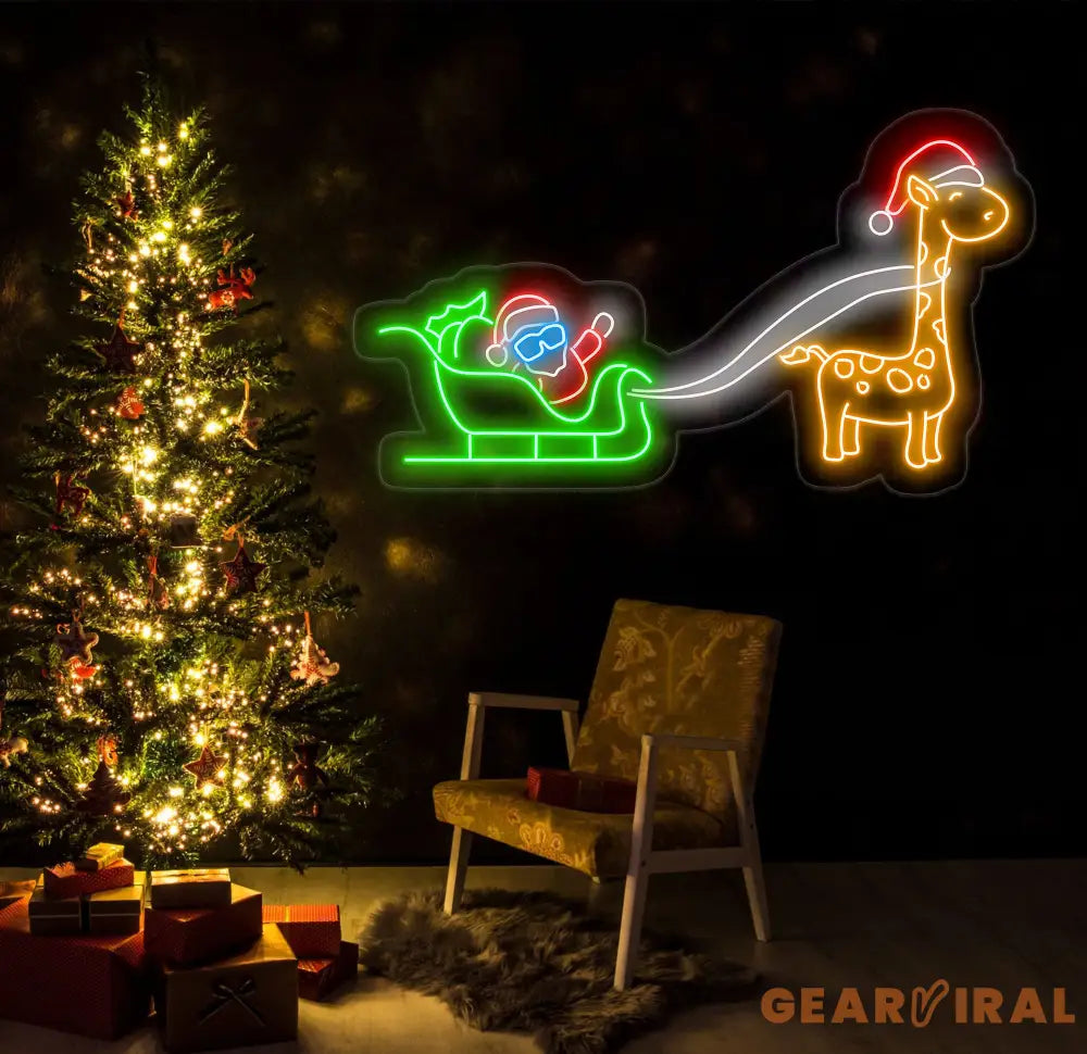 Santa Claus & Giraffe Neon Sign Christmas Led Sign Santa Led Light Merry Christmas Neon Light Christmas Decoration