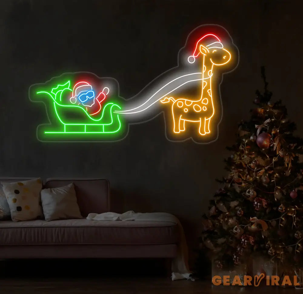 Santa Claus & Giraffe Neon Sign Christmas Led Sign Santa Led Light Merry Christmas Neon Light Christmas Decoration