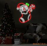 Santa Claus In Stockings Neon Sign Christmas Led Sign Santa Led Light Merry Christmas Neon Light Christmas Decoration