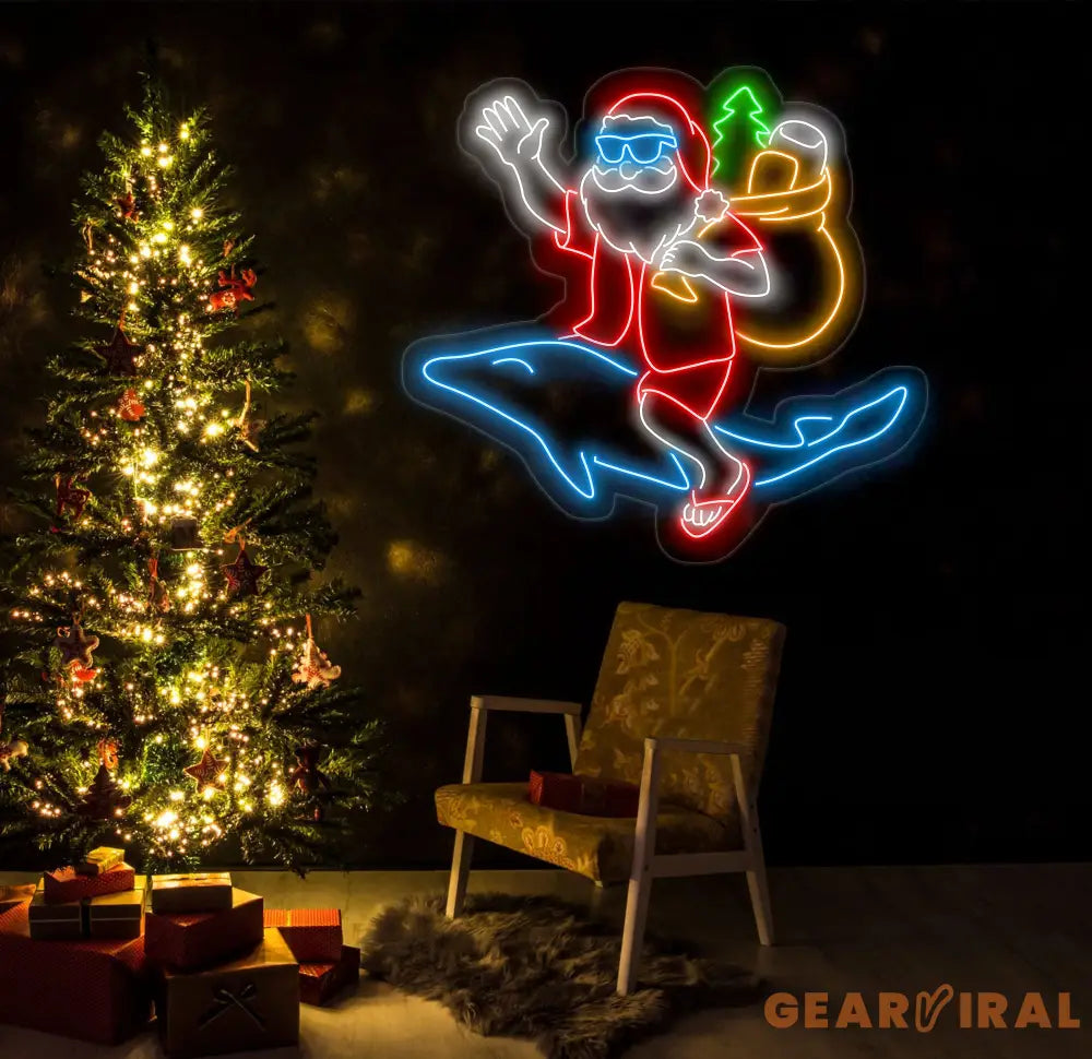 Santa Claus Riding A Dolphin Neon Sign Christmas Santa Led Sign Santa Claus Led Light Merry Christmas Neon Light