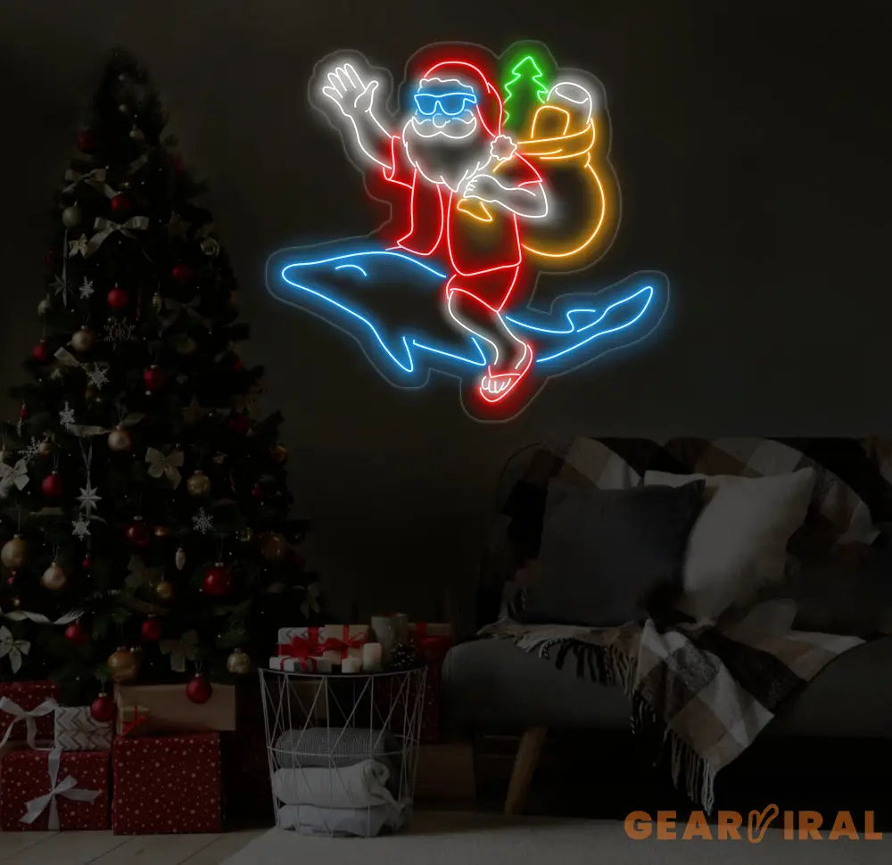 Santa Claus Riding A Dolphin Neon Sign Christmas Santa Led Sign Santa Claus Led Light Merry Christmas Neon Light