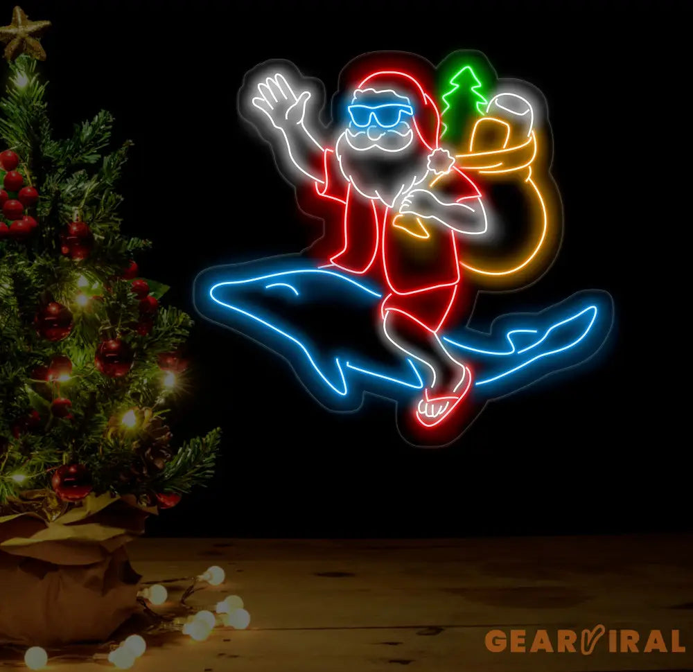 Santa Claus Riding A Dolphin Neon Sign Christmas Santa Led Sign Santa Claus Led Light Merry Christmas Neon Light