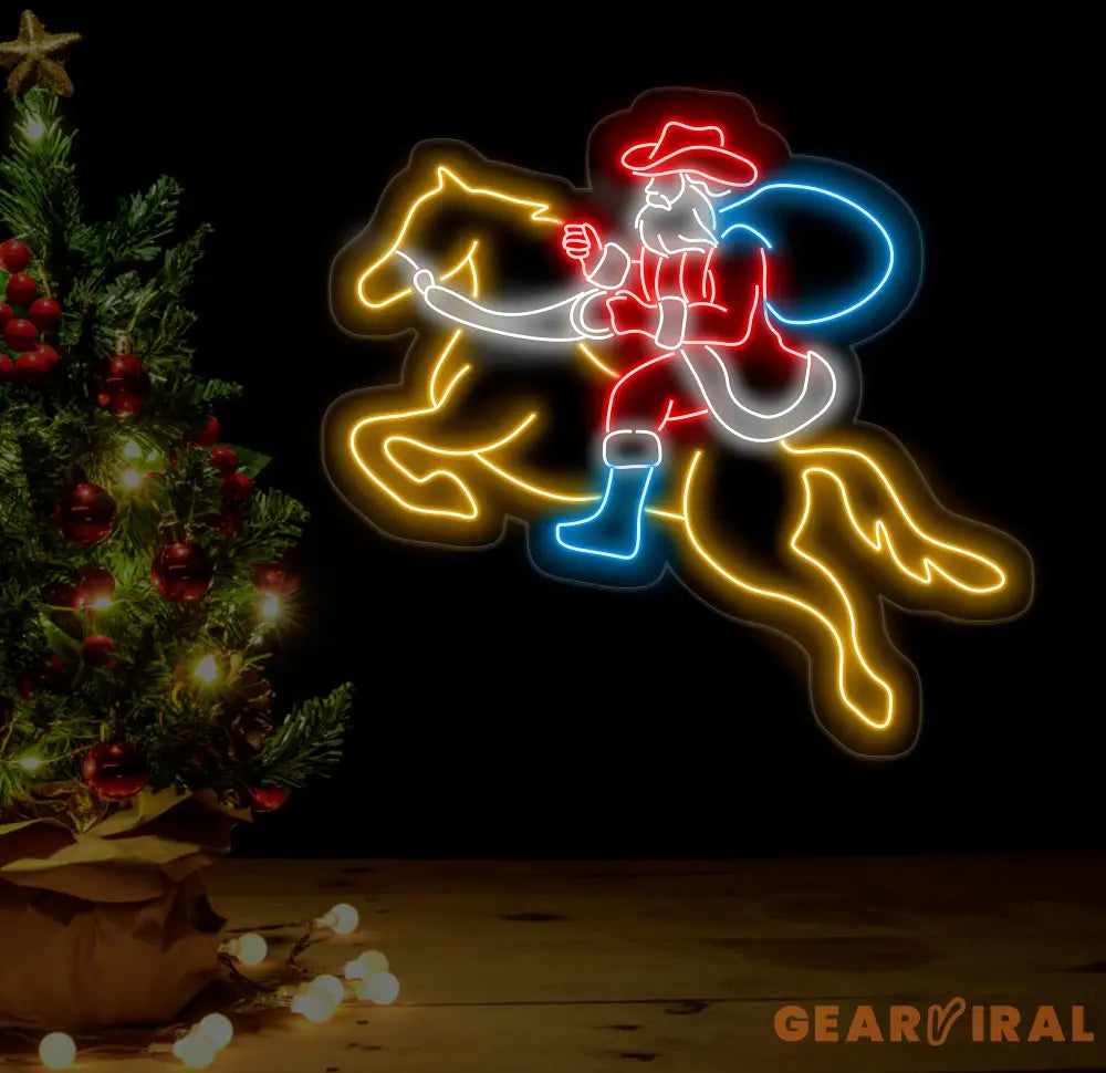 Santa Claus Riding A Horse Neon Sign Christmas Santa Led Sign Santa Claus Led Light Merry Christmas Neon Light