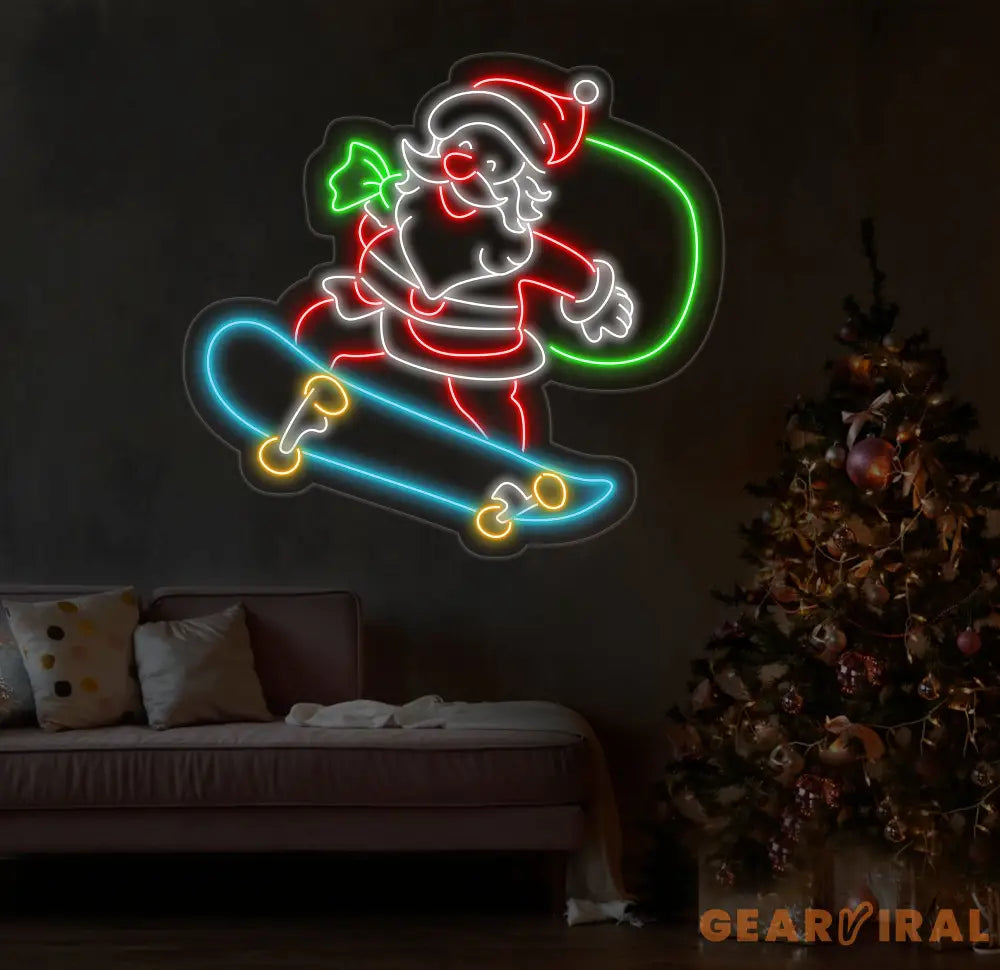 Santa Claus Skatebroading Neon Sign Christmas Led Sign Santa Led Light Merry Christmas Neon Light Christmas Decoration