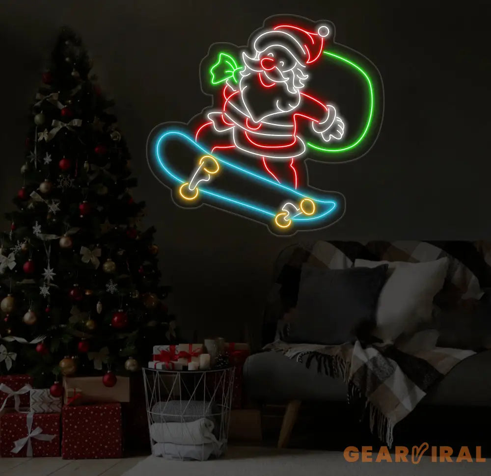 Santa Claus Skatebroading Neon Sign Christmas Led Sign Santa Led Light Merry Christmas Neon Light Christmas Decoration