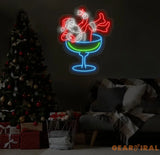 Santa Drinking Martini Neon Sign - Merry Christmas LED Light Santa Claus Neon Sign Martini Cocktail Wall Art Festive